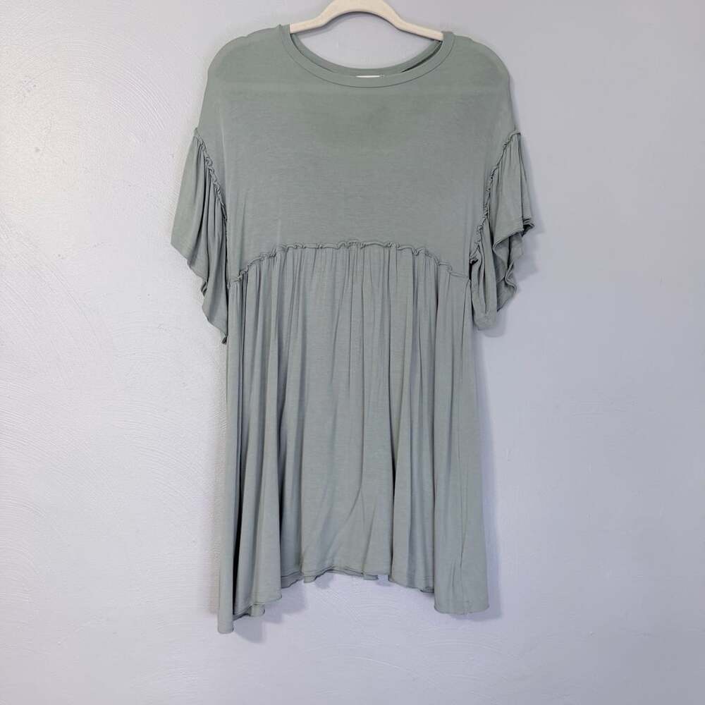 Altar'd State Kimzy Ruffle Sleeve Babydoll Top Green XS